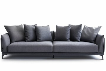 Fototapeta premium Modern grey sofa with 4 pillows on white background with clipping path included