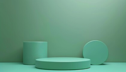 Modern website with green podium and minimal abstract background showcasing 3D rendered geometric shape for award stage
