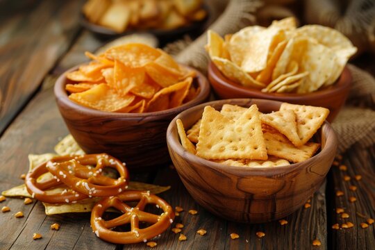 Salty snack assortment pretzels chips crackers