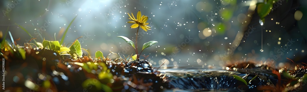 Poster spring autumn with bokeh backdrop