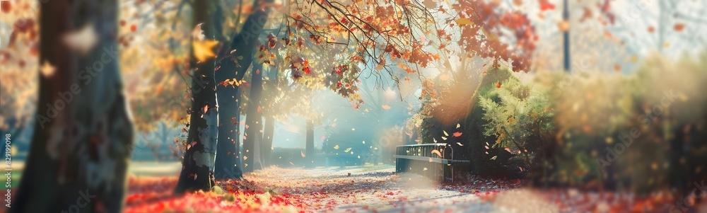 Poster spring autumn with bokeh backdrop