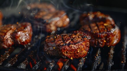 Tasty Grilled Meat on BBQ Gridiron Image