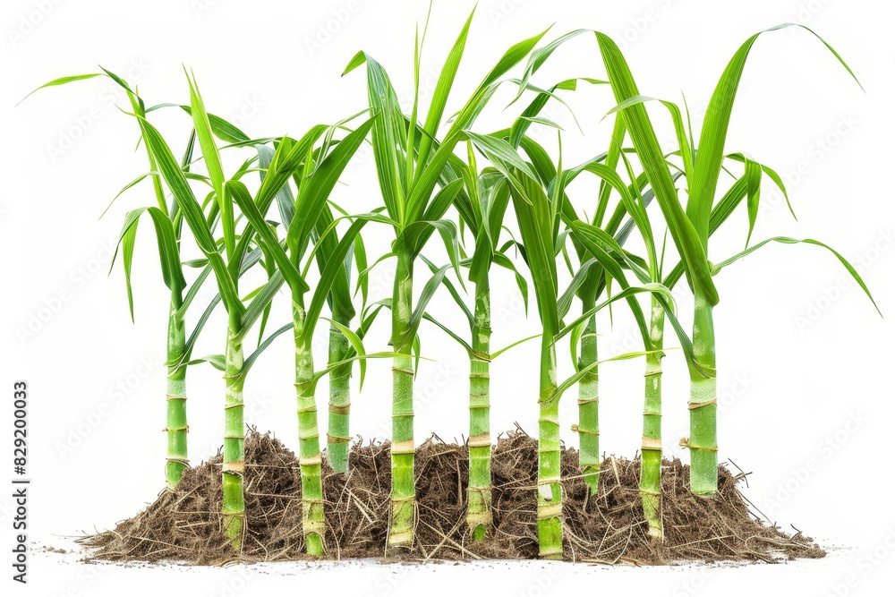 Poster Sugar cane growing isolated on white background with clipping path