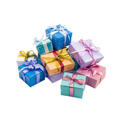 Obraz premium Multicolored And Beribboned Gift Boxes, Isolated On Transparent Background, For Design And Printing