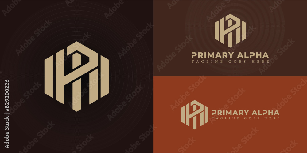 Poster abstract initial hexagon letter pa or ap logo in luxury gold color isolated on multiple background c