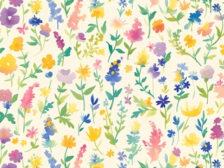 A seamless pattern of colorful watercolor flowers