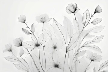 Delicate line drawing of flowers and leaves