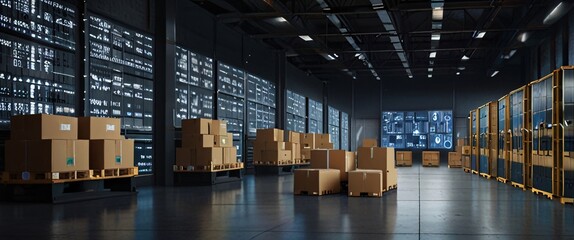 Smart warehouse management system using augmented reality technology to identify package picking and delivery. Future concept of supply chain and logistic business, An abstract digital background