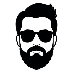 a vintage man face vector silhouette , a face with beard and sunglass silhouette