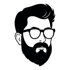 a vintage man face vector silhouette , a face with beard and sunglass silhouette
