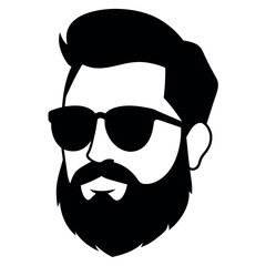 a vintage man face vector silhouette , a face with beard and sunglass silhouette