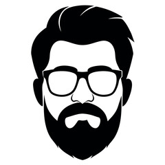 a vintage man face vector silhouette , a face with beard and sunglass silhouette