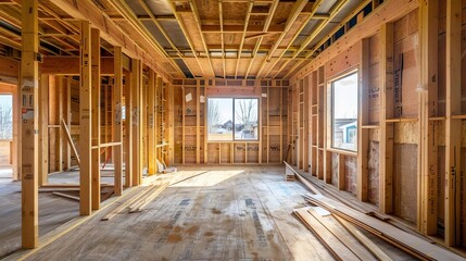 empty room under construction in new home interior decoration inspiration wide angle photography