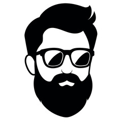 a vintage man face vector silhouette , a face with beard and sunglass silhouette