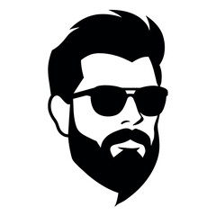 a vintage man face vector silhouette , a face with beard and sunglass silhouette