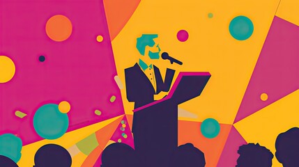 Capture the essence of public speaking through the use of dynamic colors and shapes
