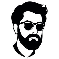 a vintage man face vector silhouette , a face with beard and sunglass silhouette