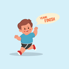 cartoon illustration of children playing run and finish. characters doing sports with a simple happy concept