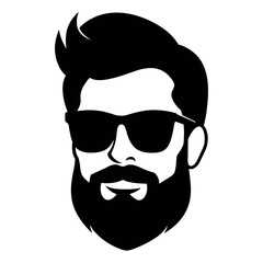 a vintage man face vector silhouette , a face with beard and sunglass silhouette