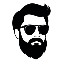 a vintage man face vector silhouette , a face with beard and sunglass silhouette