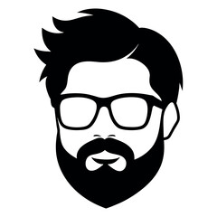 a vintage man face vector silhouette , a face with beard and sunglass silhouette