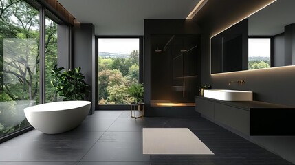 modern bathroom interior with black walls sink and mirror aigenerated design