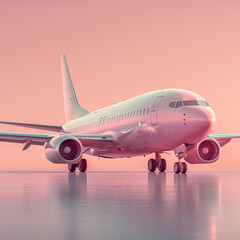 Airplane in Pink Sunset Glow