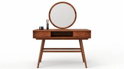 Fototapeta premium High-quality image of a stylish vanity table with a mirror, isolated on a white studio background