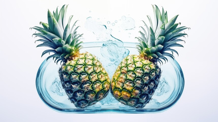 Fototapeta premium Double Exposure, White Background, Fruit in a Bowl Watercolour illustraion ~ Created using Generative AI