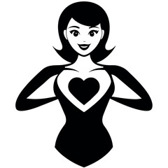 A beautiful Girl with heart shape , girl with heart shape vector silhouette, isolated white background