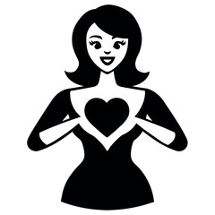 A beautiful Girl with heart shape , girl with heart shape vector silhouette, isolated white background