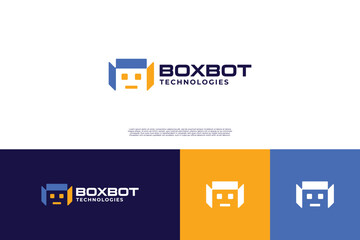 Box bot logo design. Robot packaging logo design innovation