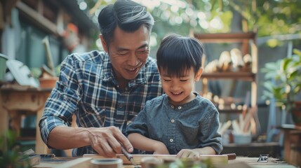 Father and Son Activities Together Concept Father's Day Bonding.