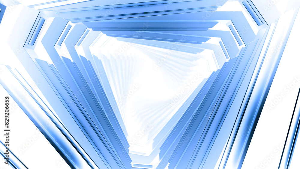 Poster psychedelic triangular tunnel moving through space. motion. moving triangular portal in space of mem