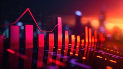 A sleek financial chart with rising bars and arrows set against a dark gradient background.