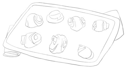 天板にのったパンの線画イラスト