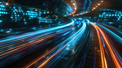 Fototapeta premium Dynamic high-speed data network with slick, glossy, and glowing lines of light