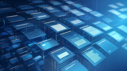 Obraz premium Abstract network grid with files and folders, futuristic software interface, digital document management system, store, search and organize documents, corporate business, paperless office,futuristic, 