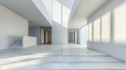 Elegant architectural scene with smooth white surfaces and a clean, open background, highlighting simplicity.