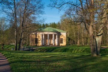 View of the Concert Hall pavilion in the Catherine Park of Tsarskoye Selo on a sunny spring day,...