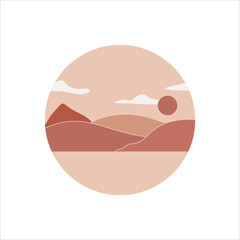 Circle mountain landscape background vector element