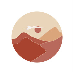 Circle mountain landscape background vector element