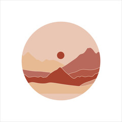 Circle mountain landscape background vector element