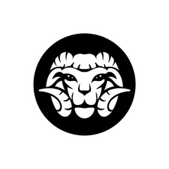 sheep with horns on black circle