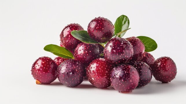 Chinese waxberry freshly picked and set against a white backdrop