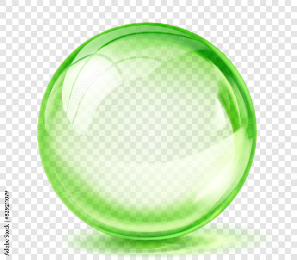 Wall mural large translucent shiny sphere of green color with glare and shadow on transparent background. vecto
