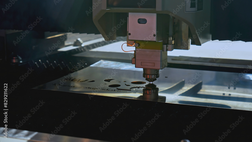 Poster robotic machine carves patterns on metal. media. artificial intelligence in industrial machine with 