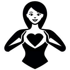 A beautiful Girl with heart shape , girl with heart shape vector silhouette, isolated white background