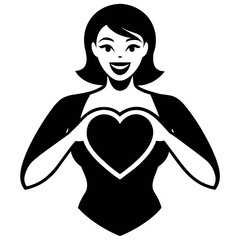 A beautiful Girl with heart shape , girl with heart shape vector silhouette, isolated white background