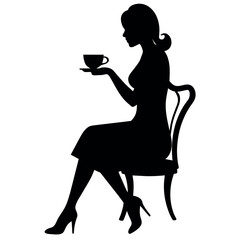 A Slim Woman Holding a cup of tea and offer to other people vector silhouette, isolated white background